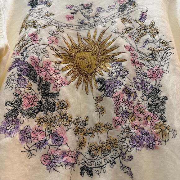 Christian Dior Ivory Embroidered Sun‎ & Floral Sweater - Picture 2 of 9
